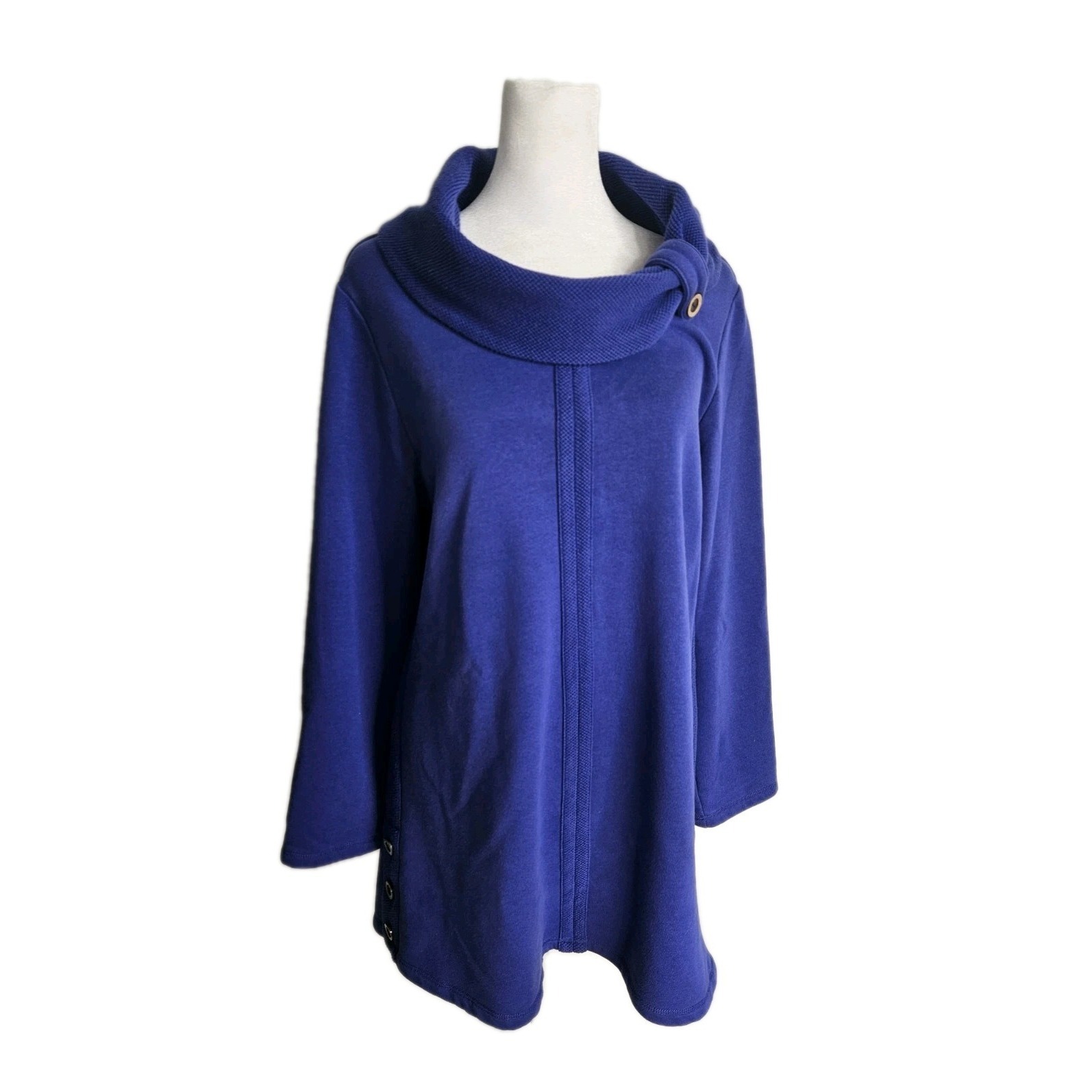 Habitat Women's M Cowl Neck Tunic Top Purple Textured Button Detail Lagenlook
